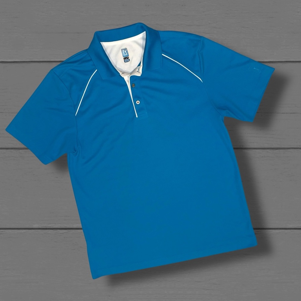 PGA TOUR Men’s Golf Polo Shirt Blue White Trim Size Large